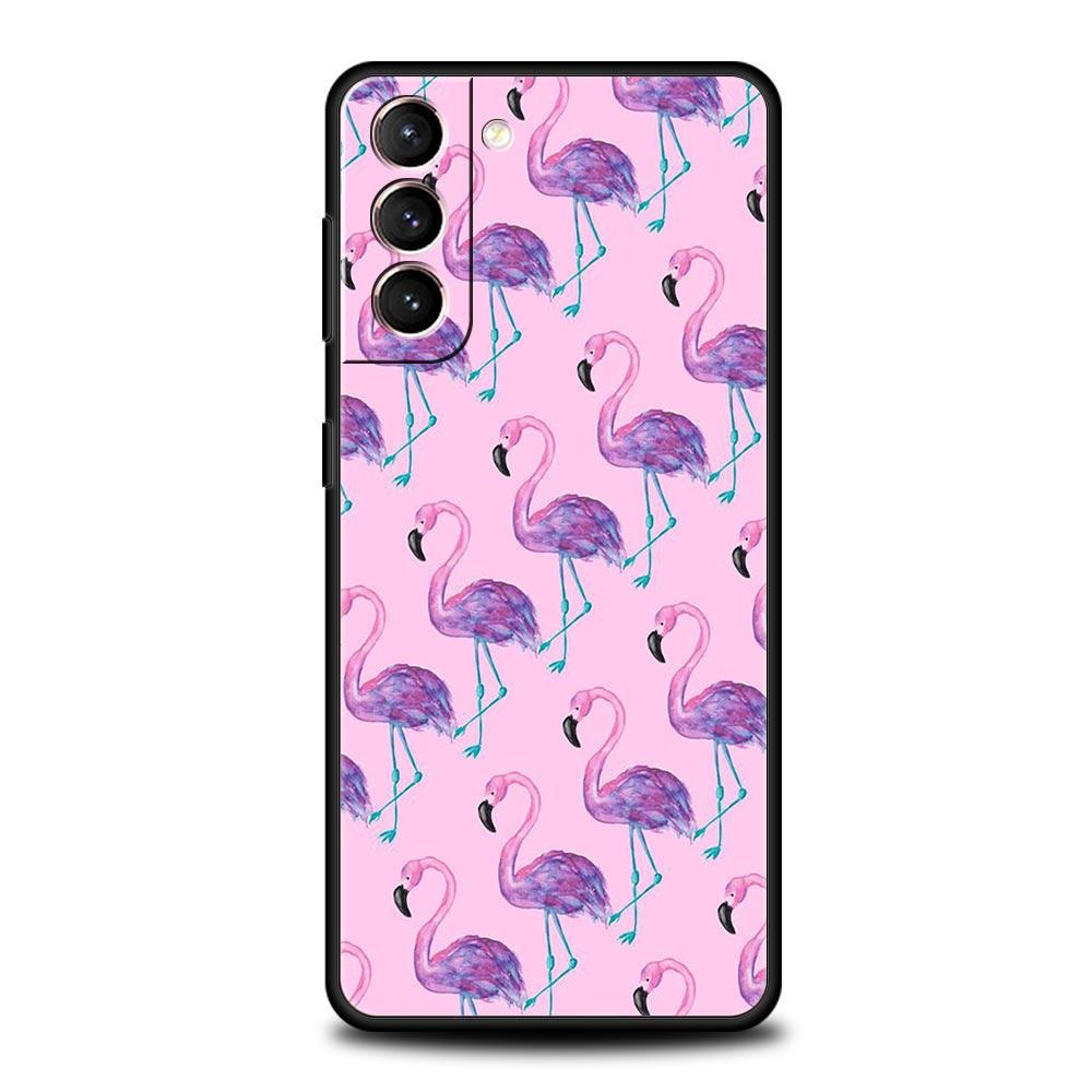 Phone Case For Samsung Galaxy S23 S22 Ultra S20 S21 FE 5G S10 S9 Plus S10E S8 Note 20 Silicone Black Cover Pink Red Flamingo