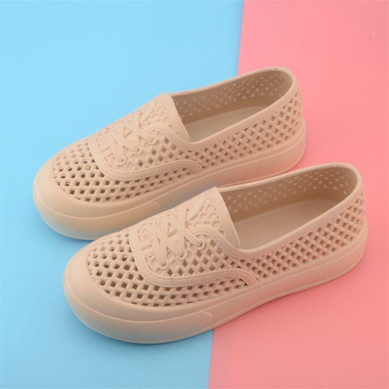 White Mesh Breathable Flat Bottom Anti Slip Women's Work Shoes Comfortable Summer Plastic Rain Shoes