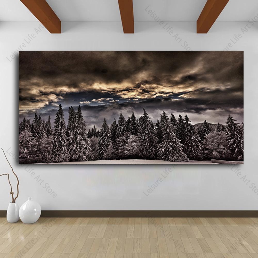 Modern Misty Forest Mountain Wall Art Canvas Painting Natural Landscape Pictures Posters Pine Forest Wall Art Living Room Decor