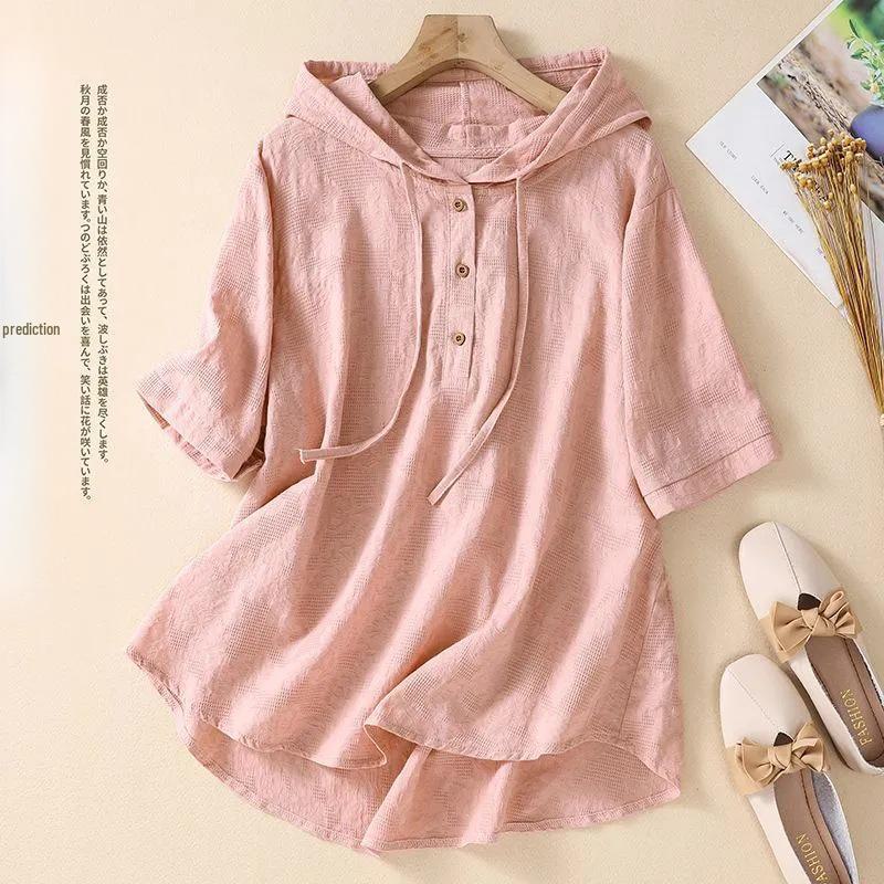 2024 Women's Chinese-Style Jacquard Embroidered Cotton-Linen Hooded Cardigan Shirt - Casual and Trendy Summer Wear