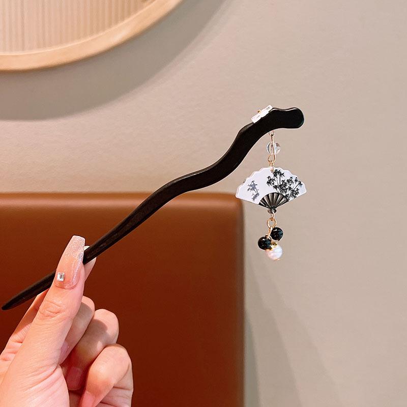 Exquisite Flower Tassel Wooden Hairpin Retro Chinese Style Handmade Floral Hair Stick Vintage Girls Women Hanfu Hair Accessories