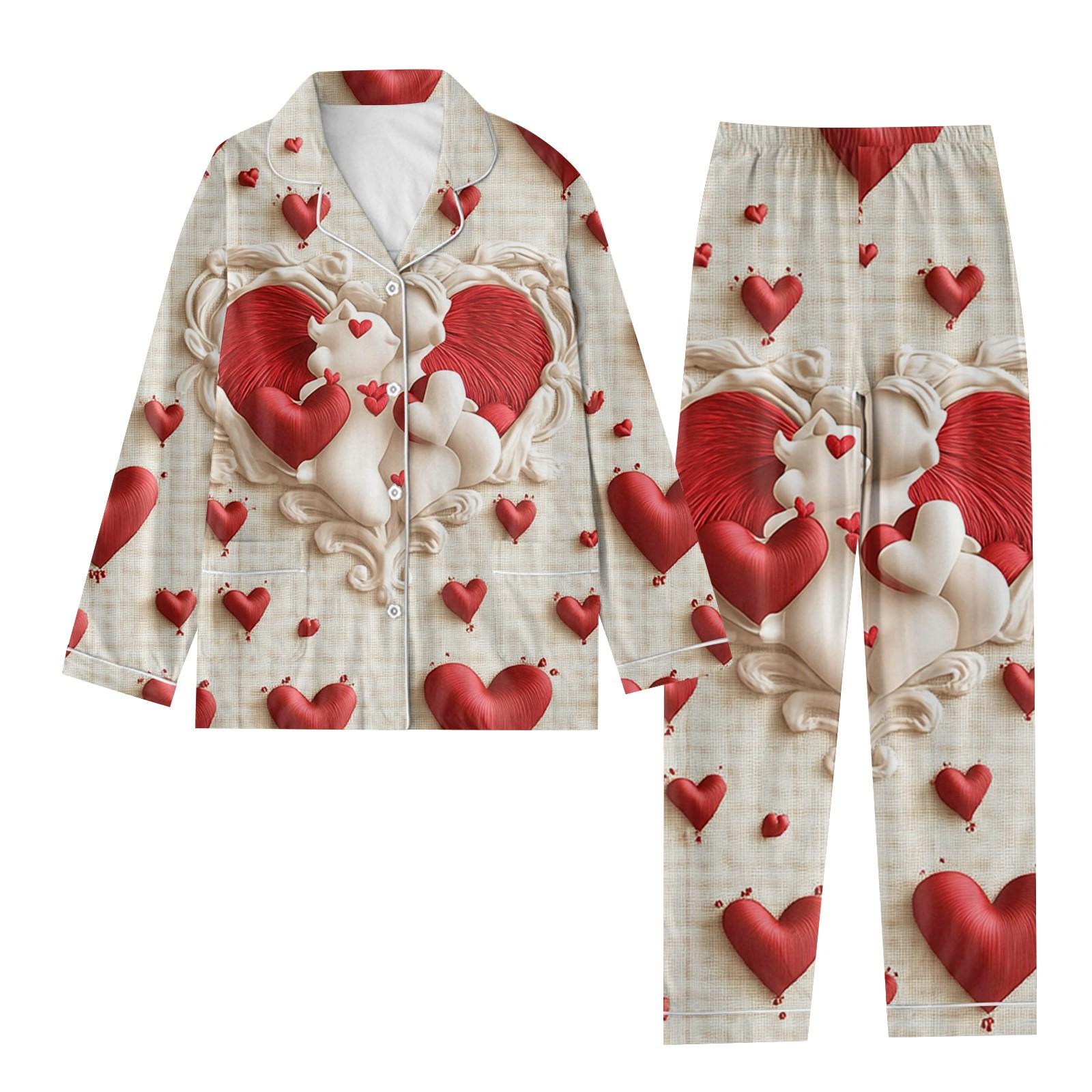 

Женский повседневный комплект для дома с принтом ко Дню святого Валентина L бежевый