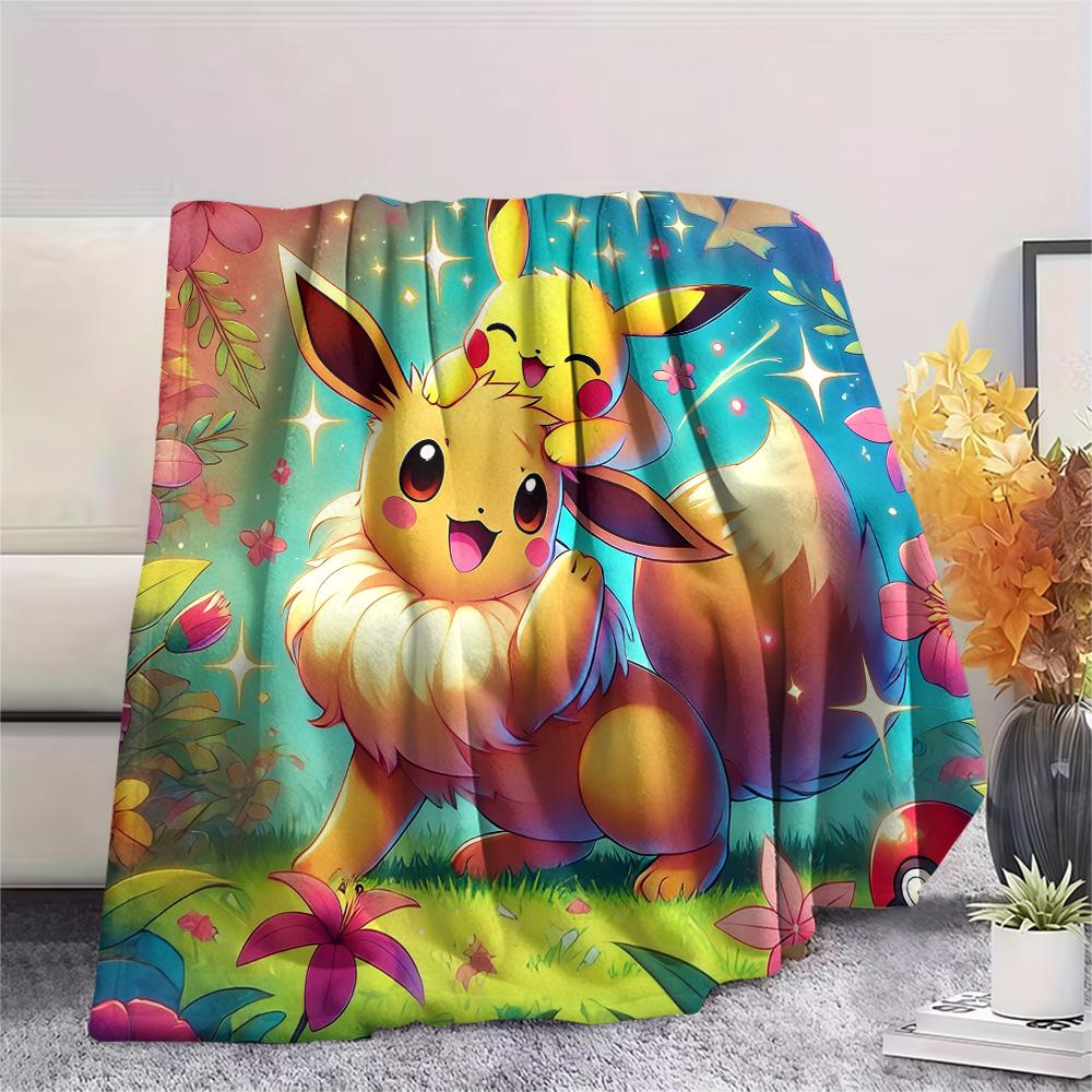 Pikachu and Eevee  Print Flannel Blanket, High quality Comfortable for All Seasons, Home Decor, Warmth and Comfort