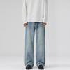 LKTM Men's & Women's Trendy Light Blue Washed Jeans - Versatile Loose Straight Leg Pants for Spring/Summer