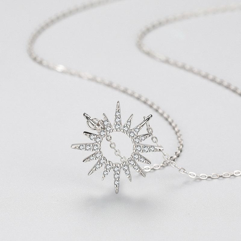 Tancise S925 Sterling Silver Light Luxury Hollowed Out Moon Pendant Necklace Women's Fashion Versatile Necklace