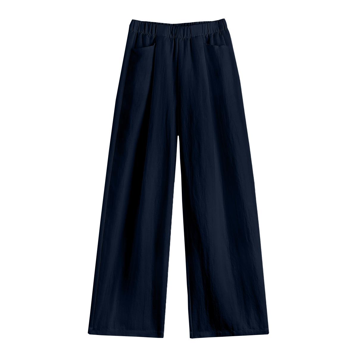 

Linen Tencel Elastic Waist Wide-Leg Pants with Double Pockets L темно-синий