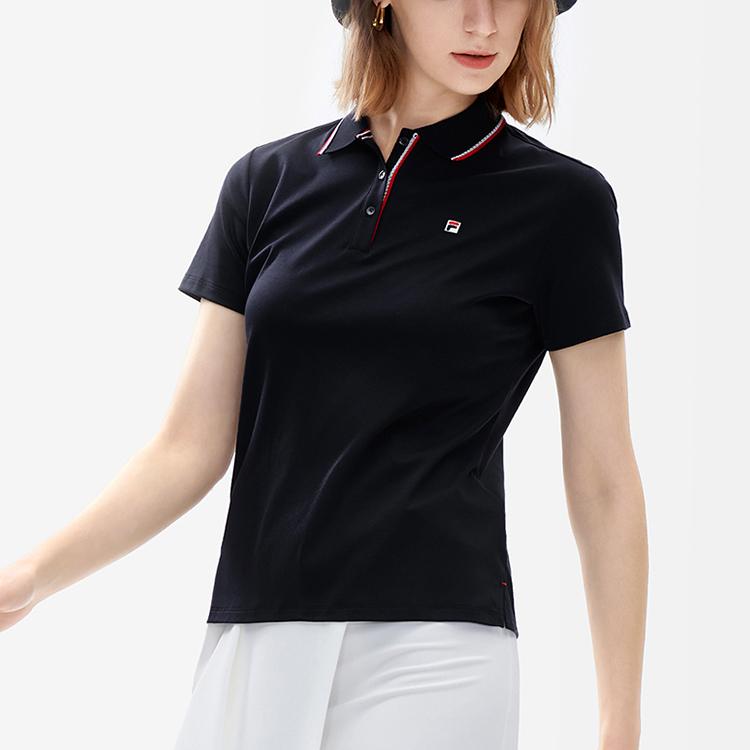 FILA Solid Color Sports Casual Short Sleeve Polo Shirt Women tops Legendary-Blue F11W221104FNV