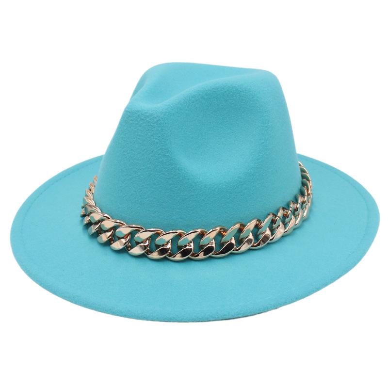 Jazz Hat Big Gold Acrylic Chain Top Hat European And American Style New Felt Hat Fedora