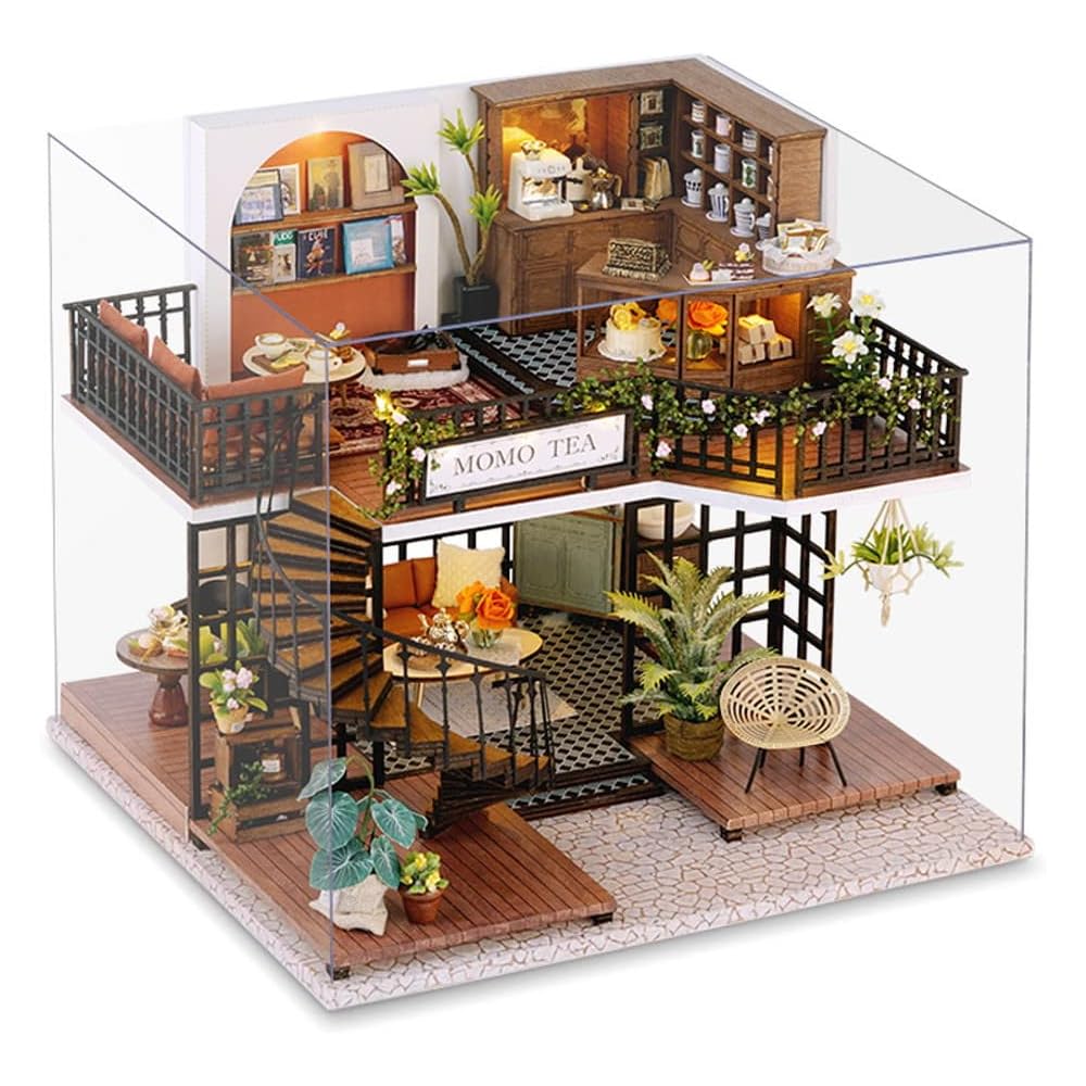 Moin Moin 1/24 Dollhouse Miniature Kit Tea House with LED Light and Acrylic Case