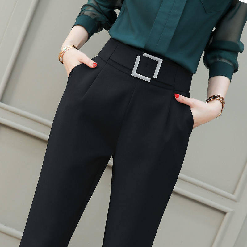 Women High Waist Elastic Waist Suit Harem Pants Loose Slim Casual Trousers S