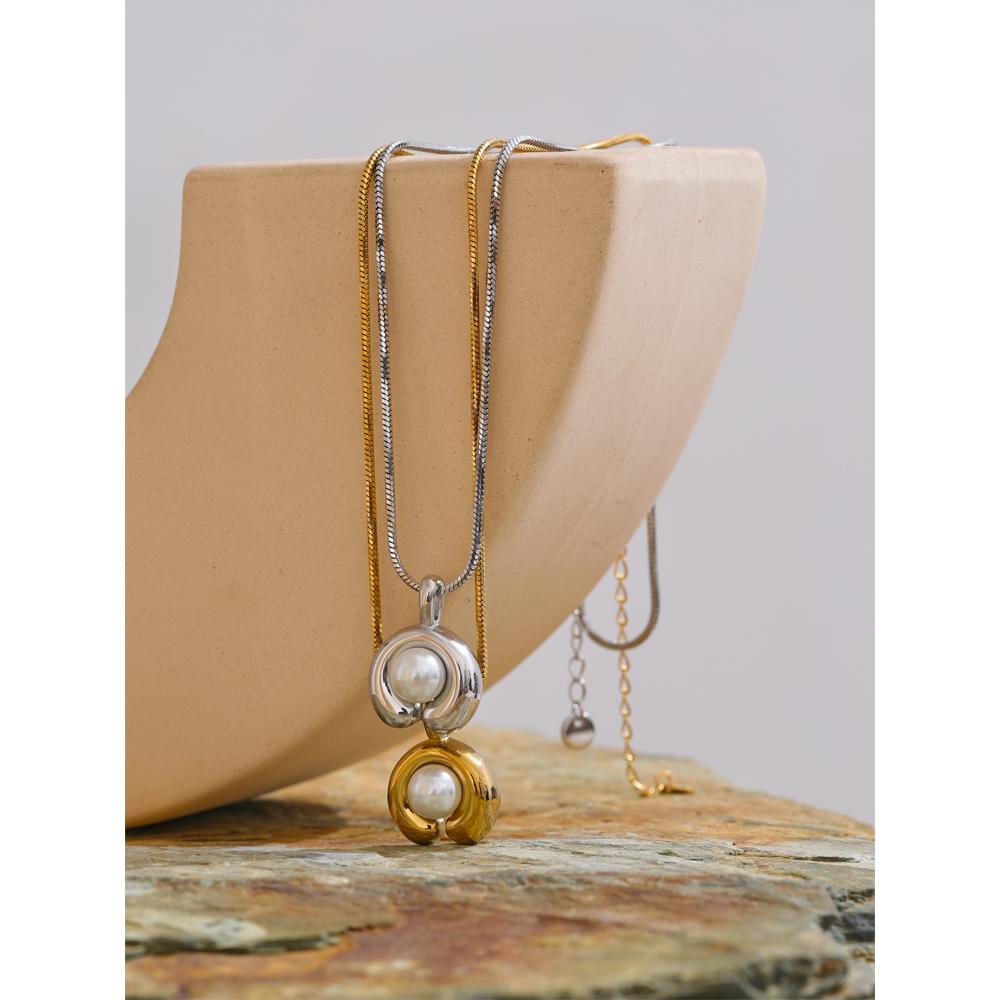 Yhpup Elegant Imitation Pearls Fashion Pendant Necklace for Women Stainless Steel Charm Collar Jewelry Wholesale Waterproof