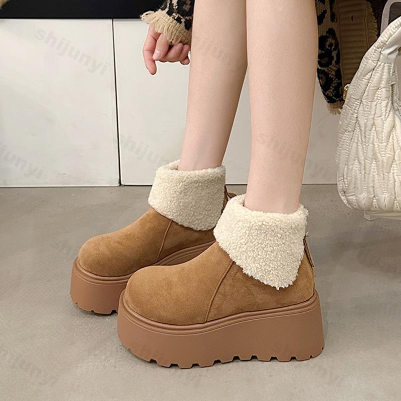 Fashion Women's Height Increase Snow Boots 2025 Winter Plush Thicken Warm Short Boots Comfortable Fashion Outdoor Non Slip Cotton Shoes
