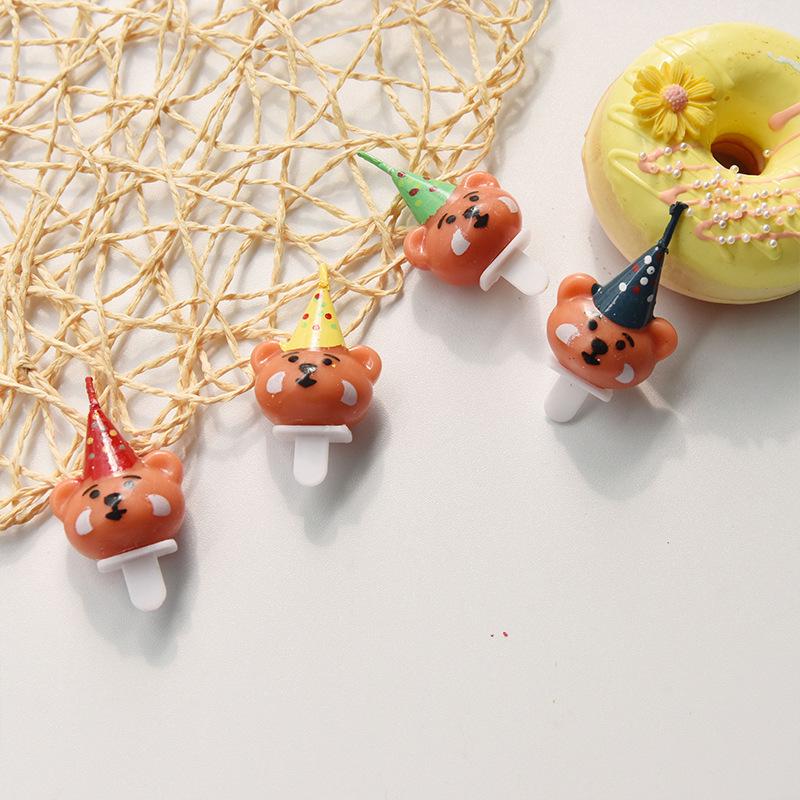 Cute Bear & Smiley Face Birthday Candle Inserts - Cartoon Cake Decorations for Kids