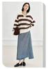 Korean Style Color Block Striped Wool Knit Pullover - Women's Loose Long Sleeve Sweater for Autumn/Winter
