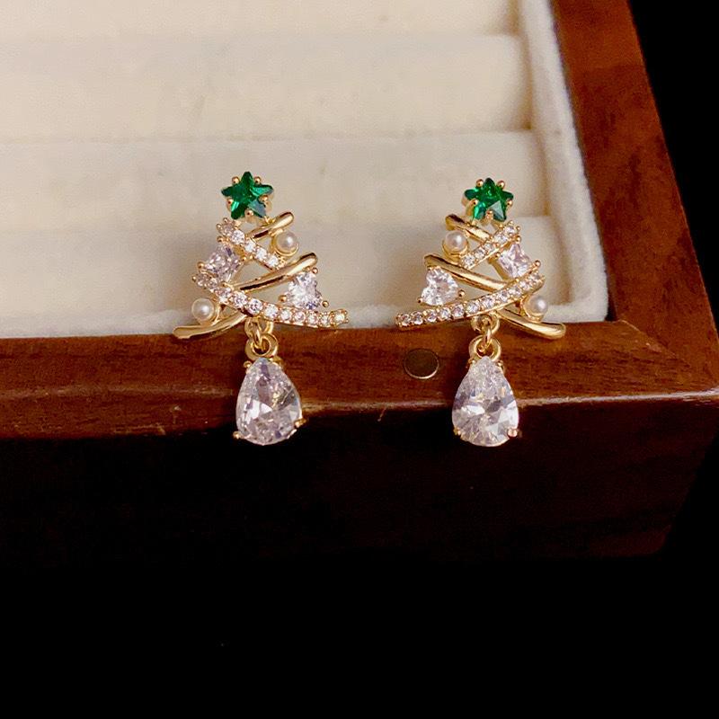 

Delicate Earrings For Women, Inlaid Zircon Christmas Tree Earrings, Fashionable Christmas Trend