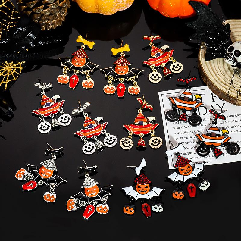 Halloween Cartoon Earrings: Pumpkin, Ghost & Bat Dangles for Women