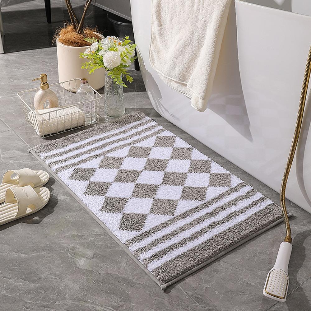 

Полосатый коврик для ванной комнаты из кашемира с утолщением, нескользящие ковры для ванной, коврик для пола в ванной, коврик для двери в душевую кабину, пена с эффектом памяти, 3D-подложка 400mm*600mm серый