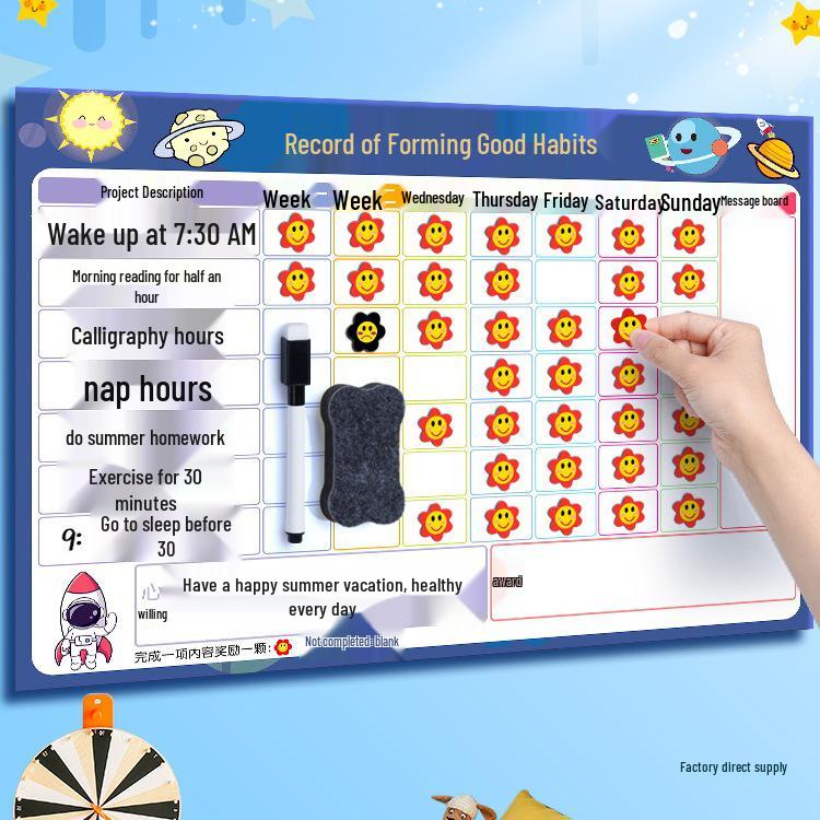 Kids' Growth and Discipline Magnetic Wall Chart with Reward Stickers for Time Management and Points Collection