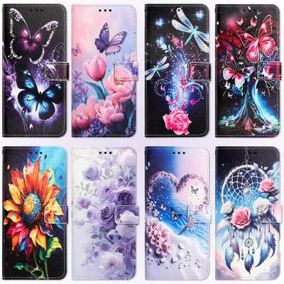 Art Painting Animal Flower Leather Phone Wallet Case Book Stand For Samsung S25 S24 S23 Xiaomi 15T Redmi Note 14 Pro Oppo Honor Card Slot Flip Cover