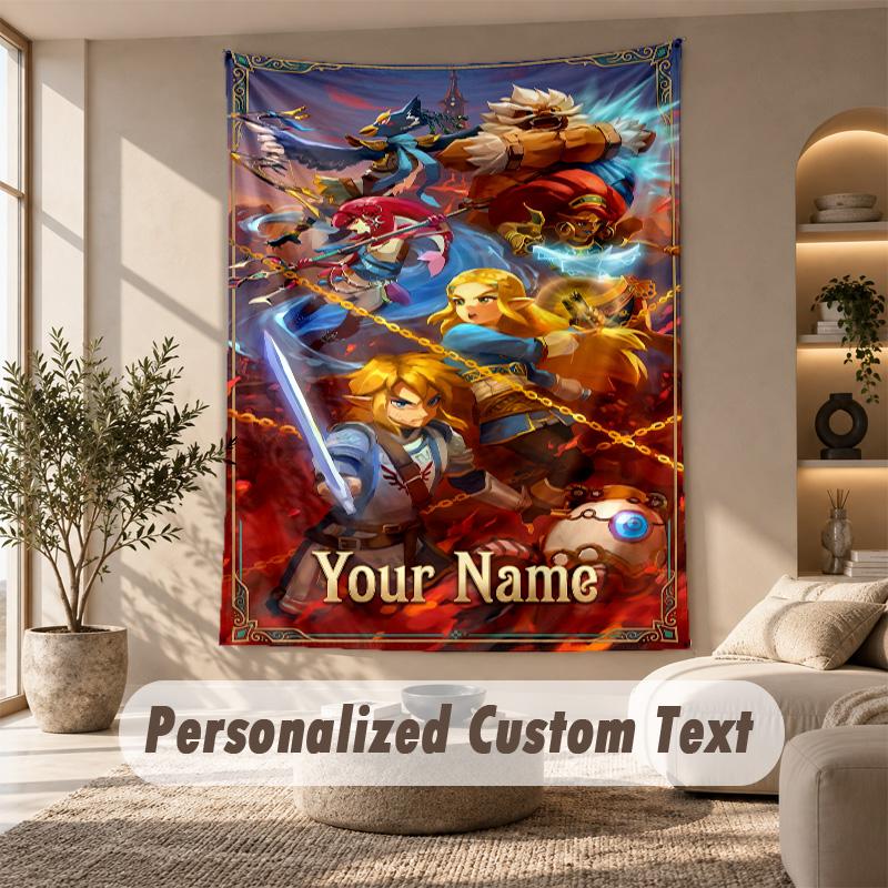 Zelda Tapestry, Personalized Custom Text, Wall Hanging Tapestry For Living Room Home Wall Decor