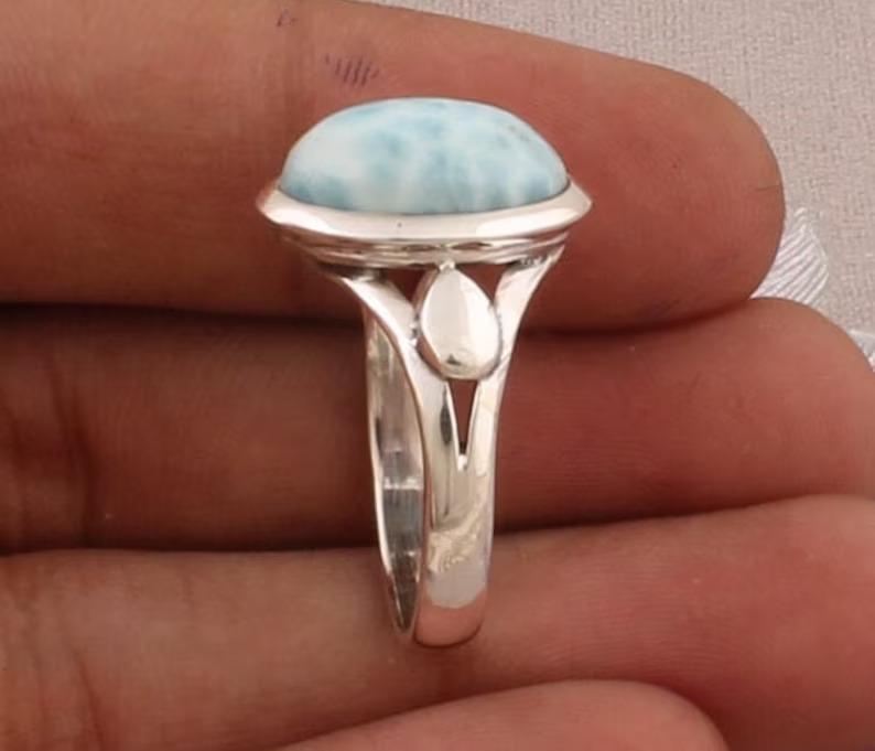 925 Sterling Silver Larimar Gemstone Ring Solid Stone Fashion Statement Ring for Womens Gift idea Gemstone Jewelry 4.83 Gms Approx