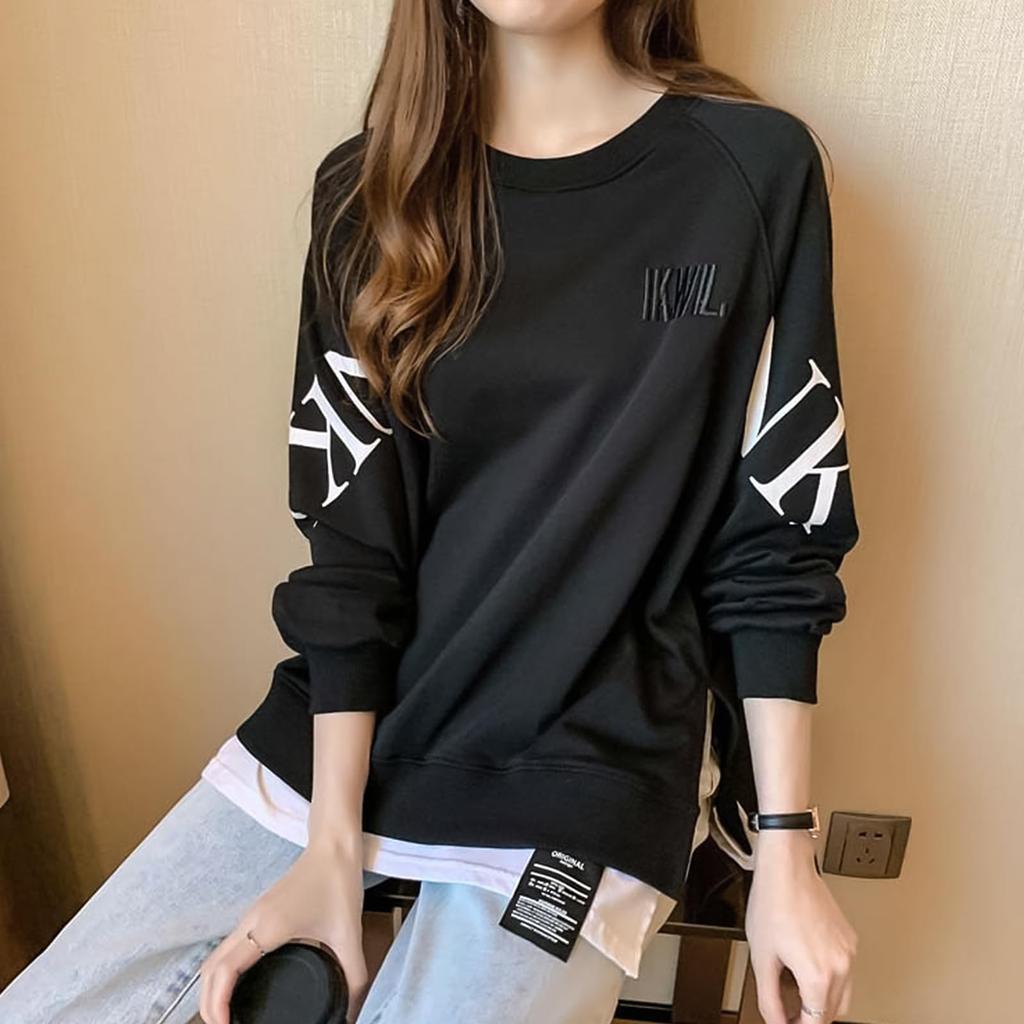 Pulover stratificat SeiunAn cu split, stil englezesc, fals, larg, mărimi mari, stil coreean, hanorac de damă cu mânecă lungă, ușor, top pentru toamnă/iarnă,