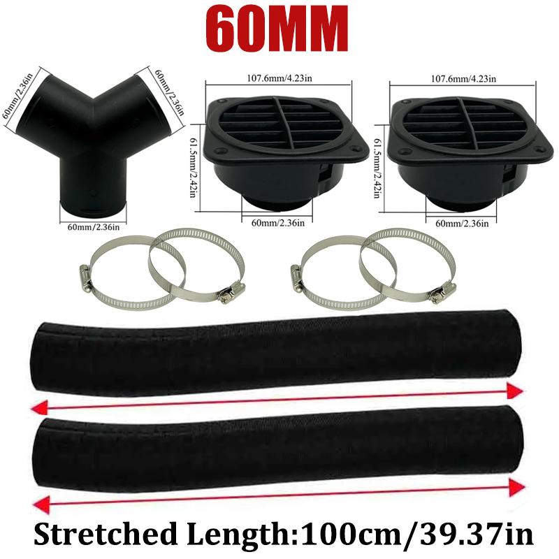 42mm 60mm 75mm 90mm Car Air Diesel Parking Heater 2x Air Outlet Vent + T/YPiece + Duct Pipe + 2x Clamps For Webasto Eberspacher