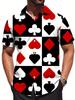 Camicia da Uomo a Maniche Corte Stile Bohemien con Stampa di Carte da Poker - Casual Button-Up con Design Rosso, Nero e Bianco, Perfetta per Tutte le Stagioni, Casual