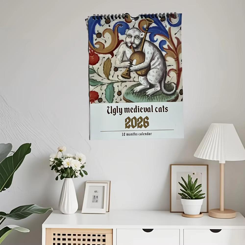 2026 Strange Cat Calendar Whimsical Cat Design Vintage Gothic Hanging Wall Calendar For The Entrance Hall And Bedroom Decoration