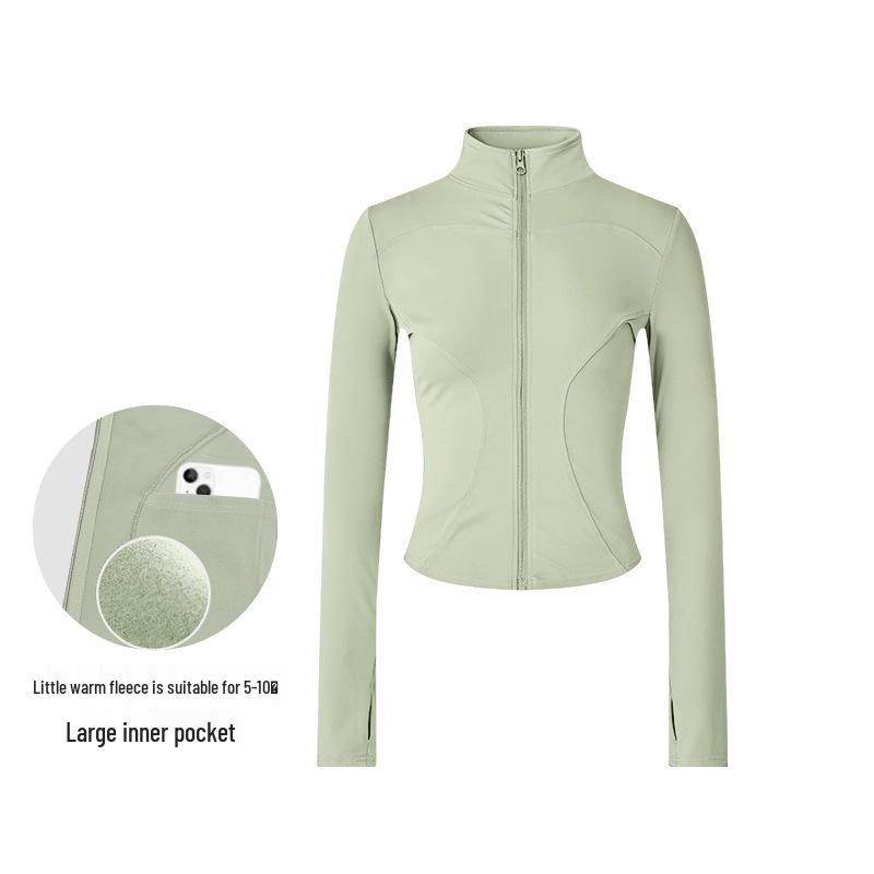 Damska pluszowa kurtka slim fit na wiosnę i jesień - przylegający do talii top do jogi