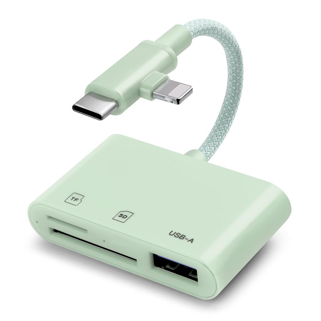 SD Card Reader for iPhone/iPad, Braided Nylon Cable with Dual Lightning and USB-C Connectors, SD/TF USB 3.0