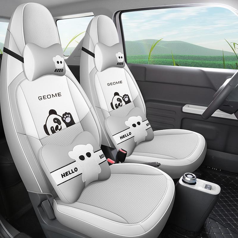 Panda Mini Cartoon Car Seat Cover, Full Wrap, Cute Leather for All Seasons