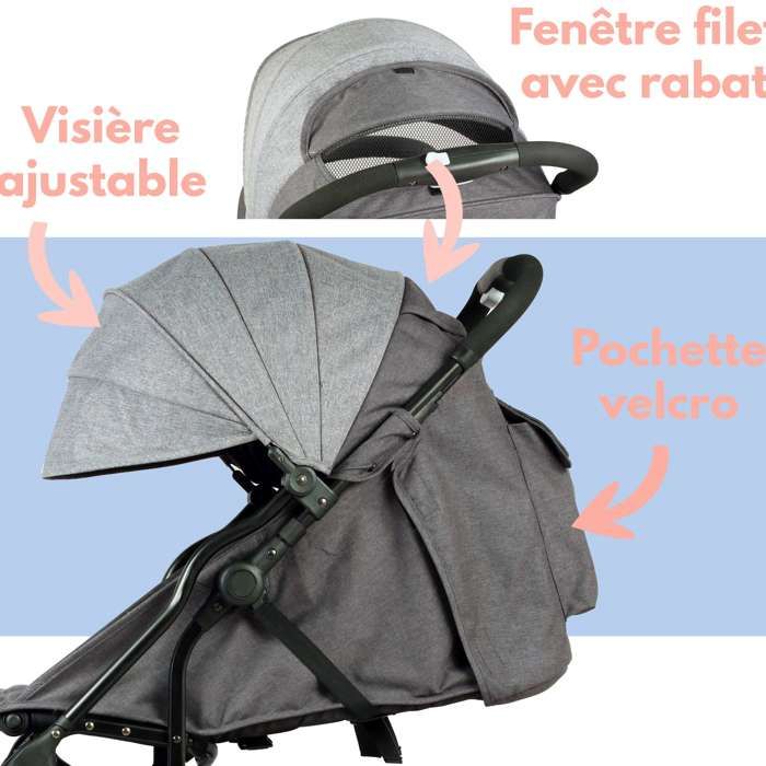 Bambisol Poussette Citadine YUKO² | Dès La Naissance, Pliage 1 Main | Gris Chiné Eco