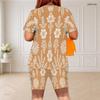 Women Plus Size Paisley Floral Printed Round Neck Short Sleeve Top And Shorts Two Piece Set