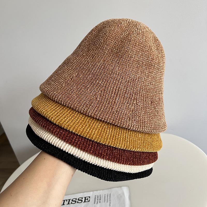 

Chenier striped bucket hat women s autumn and winter fashion design sense shows the face small warm fisherman hat M（56-58cm） темно-коричневого кольору