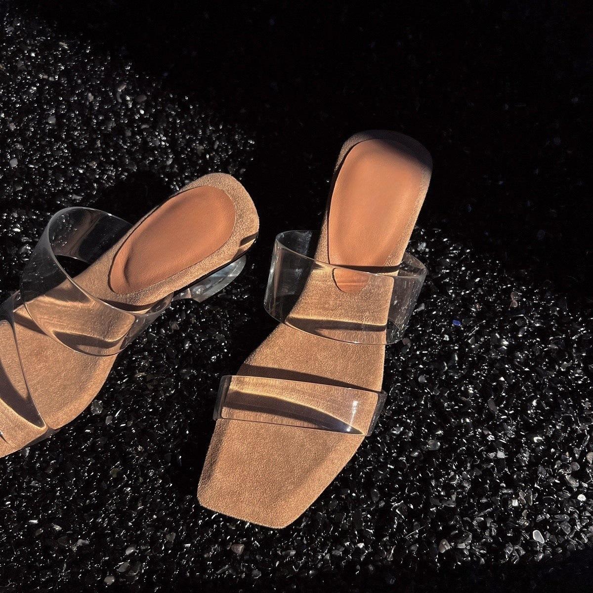 

Ретро прозрачные туфли на высоком каблуке зеленые красивые не устают ноги классные шлепанцы женские летние супер мягкие сандалии на танкетке 35 абрикосовый