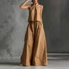 Women's Summer 2 Piece Outfits Backless Halter Sleeveless Top And Wide Leg Pants Sets Casual Vacation Matching Lounge Set