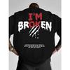 European Size 'I'M BROKEN' Slogan Print Plus Size Drop Shoulder T-Shirt, Summer Outdoor, Breathable and Comfortable, Slightly Drop Shoulder Fit