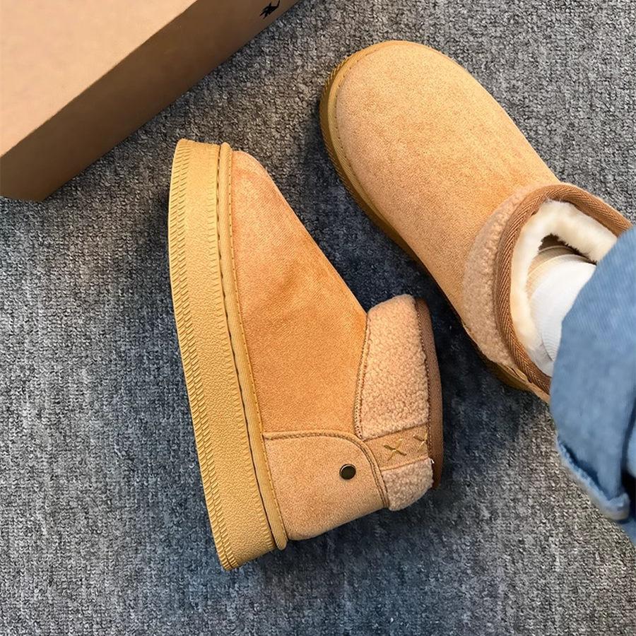 Retro Matte Leather Platform Snow Boots Women's New Winter Velvet Thickened Bread Shoes Warm Cotton Shoes