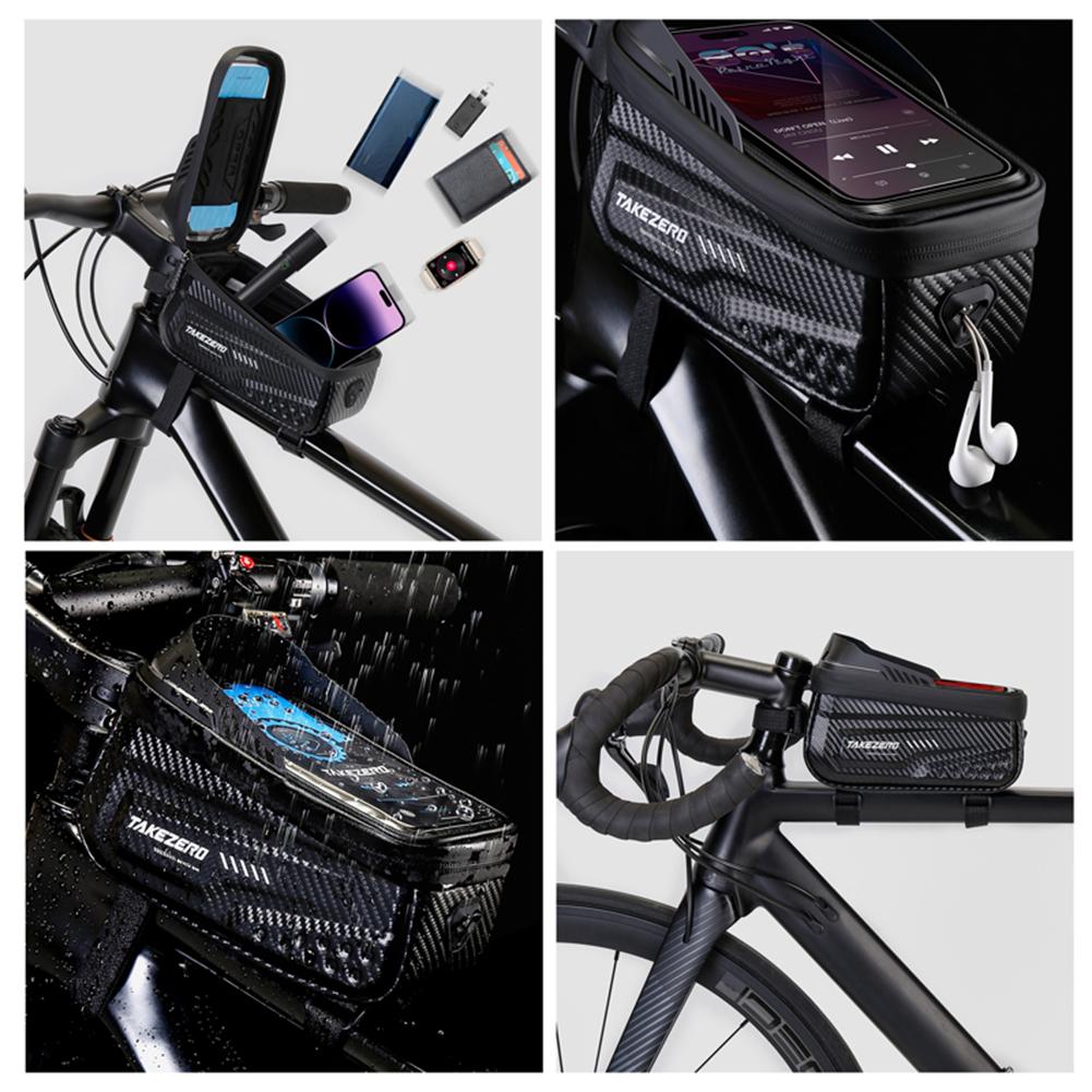 Rainproof Bike Bag Carbon Fiber PU Bicycle Front Cell Phone Holder with 6.8 Inch Touchscreen Top Tube Cycling MTB Accessories