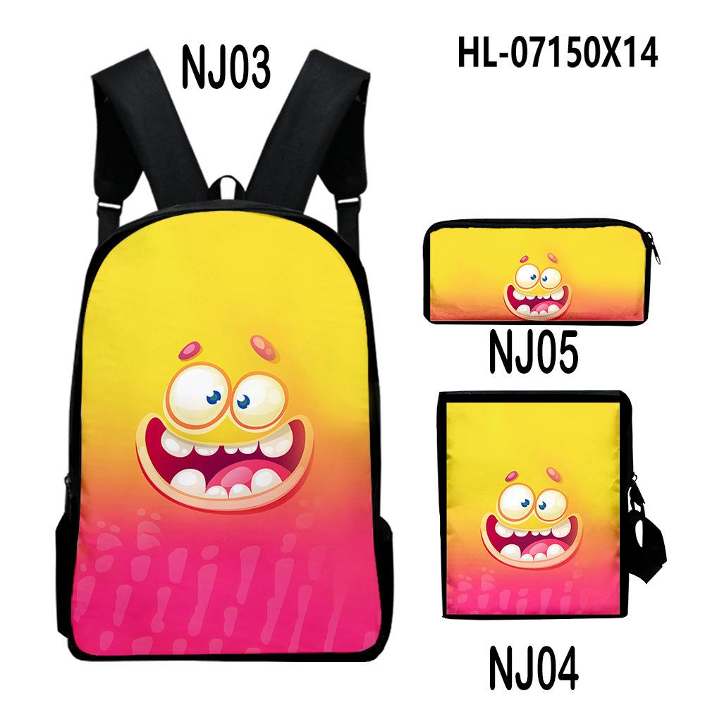 Novelty Classic Monster Face 3D Print 3pcs/Set pupil School Bags Laptop Daypack Backpack Inclined shoulder bag Pencil Case