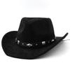 Classic Metal Belt Western Cowboy Hat Autumnwinter Suede Felt Hat for Men and Women Euro-American Top Hat Outdoor Riding Cap