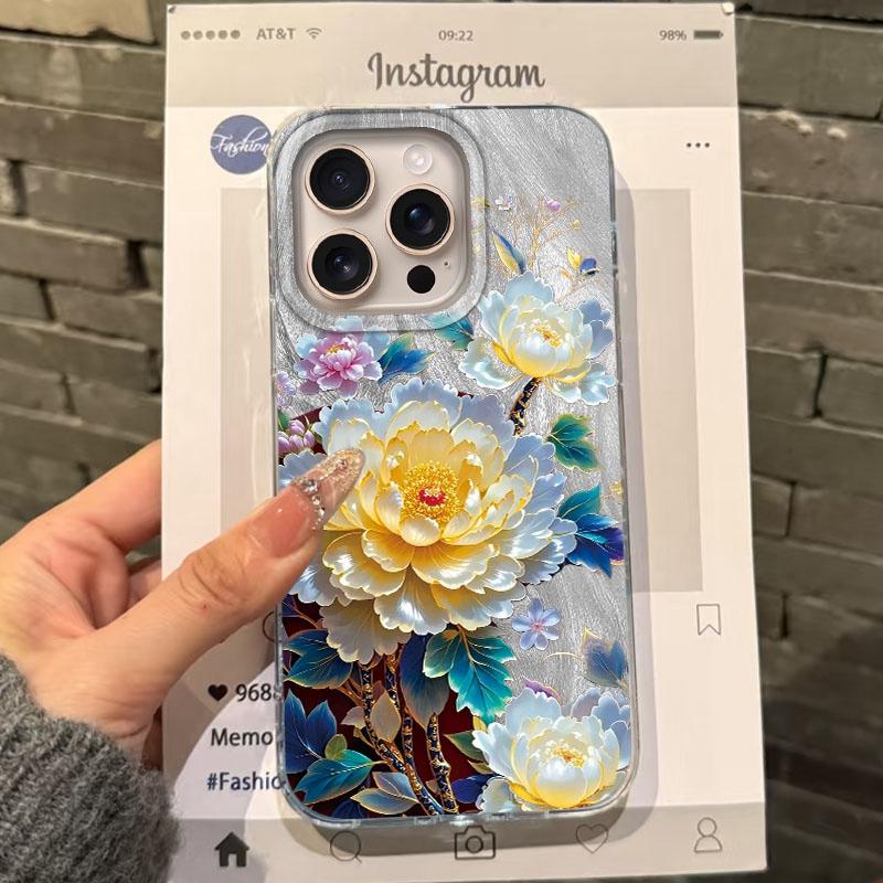 

Роскошный синий чехол для телефона с цветами для Apple iphone 16pro 15 16 14 13 Pro Max 16e 12 11 7 8 Plus XR SE Бампер Funda Чехол iPhone 12 pro белый