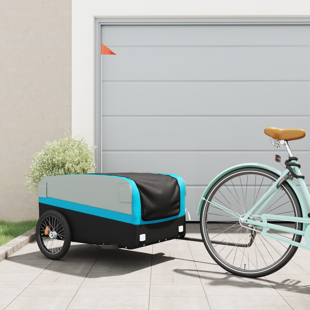 Vidaxl Fahrradanhänger, Schwarz-Blau, 45 kg, Eisen