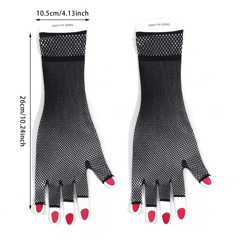 Fashion Women's Mesh Lace Gloves Dancing Party Half Finger Skeleton Gloves Halloween Short Gloves