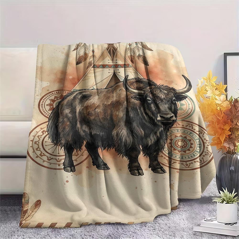 1PC Bohemian Watercolor Animals Print FlAannel Blanket, High Quality Comfortable for All Seasons, Home Decor, Warmth and Comfort