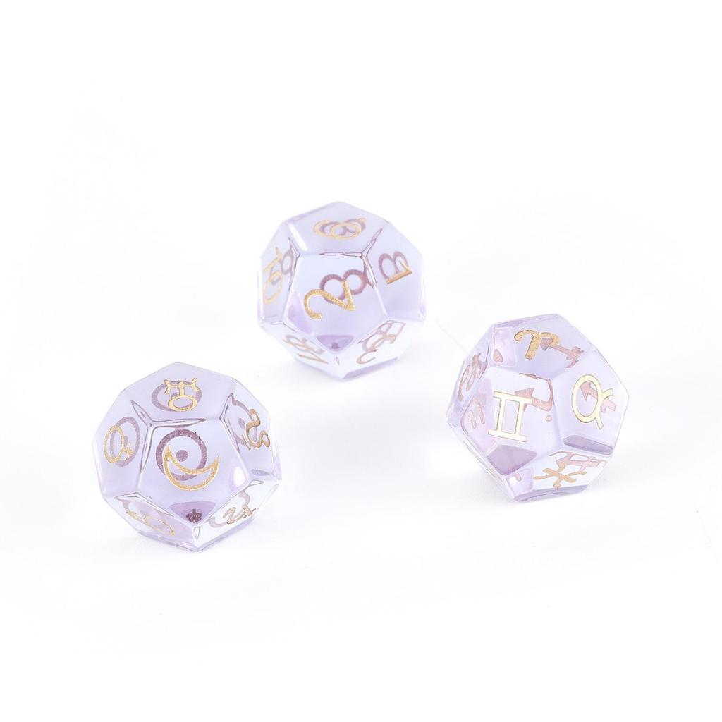 Transgraniczny zestaw kości D12 z naturalnego kryształu kwarcu Zodiak i Tarot