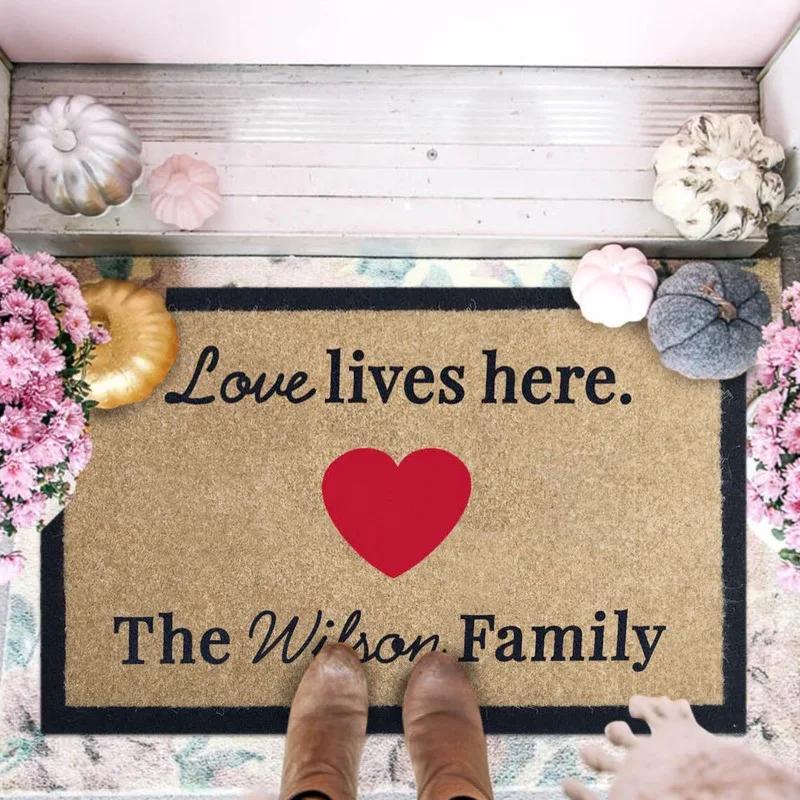 Valentines Day Heart Print Doormat Kitchen Floor Mat No-slip Washable Entrance Welcome Standing Mats Indoor Outdoor Decoration