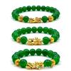 Green Agate Pixiu Wealth Attraction Bracelet - Round Beads Sand Gold Design, Best-Selling Jewelry with Single Circle.