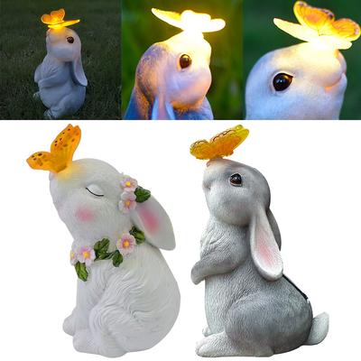Luz de Coelho Solar Luz Decorativa de Coelho Solar Esculturas de Coelhos à Prova d'Água Luz Resina Desenho Animado para Pátio Gramado Quintal